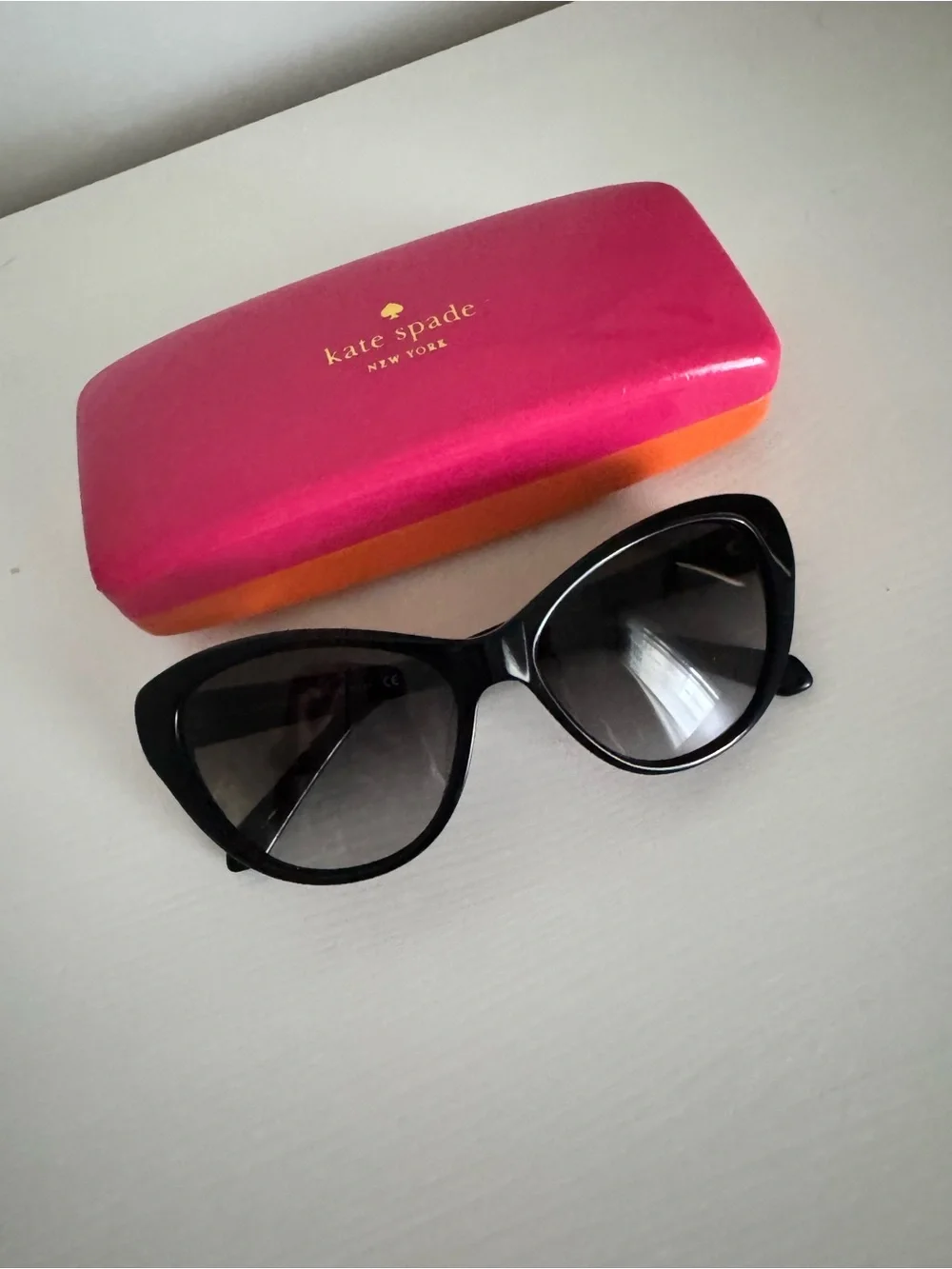 kate spade Black Cat-Eye Sunglasses with Pink and Orange Case